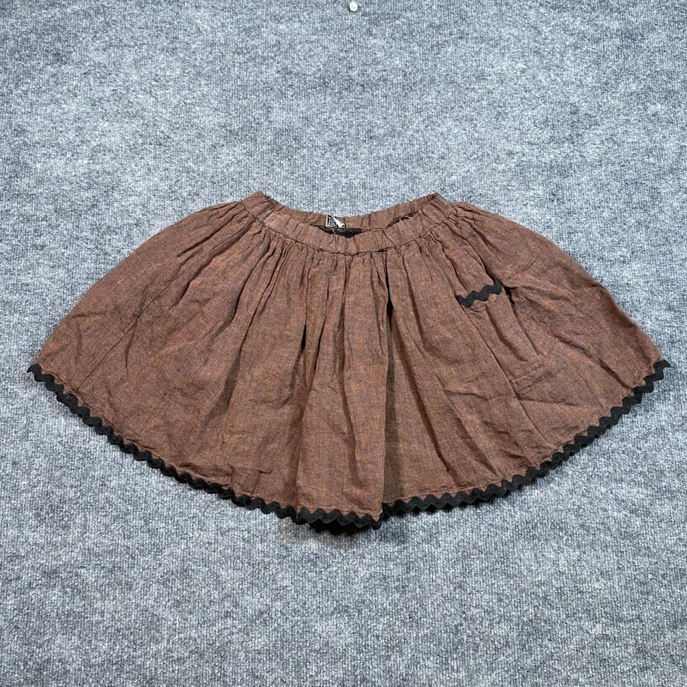 Ori Musi Italy Brown 100% Linen Ric Rac Trim Mini Skirt TG 8 Womens Cottage